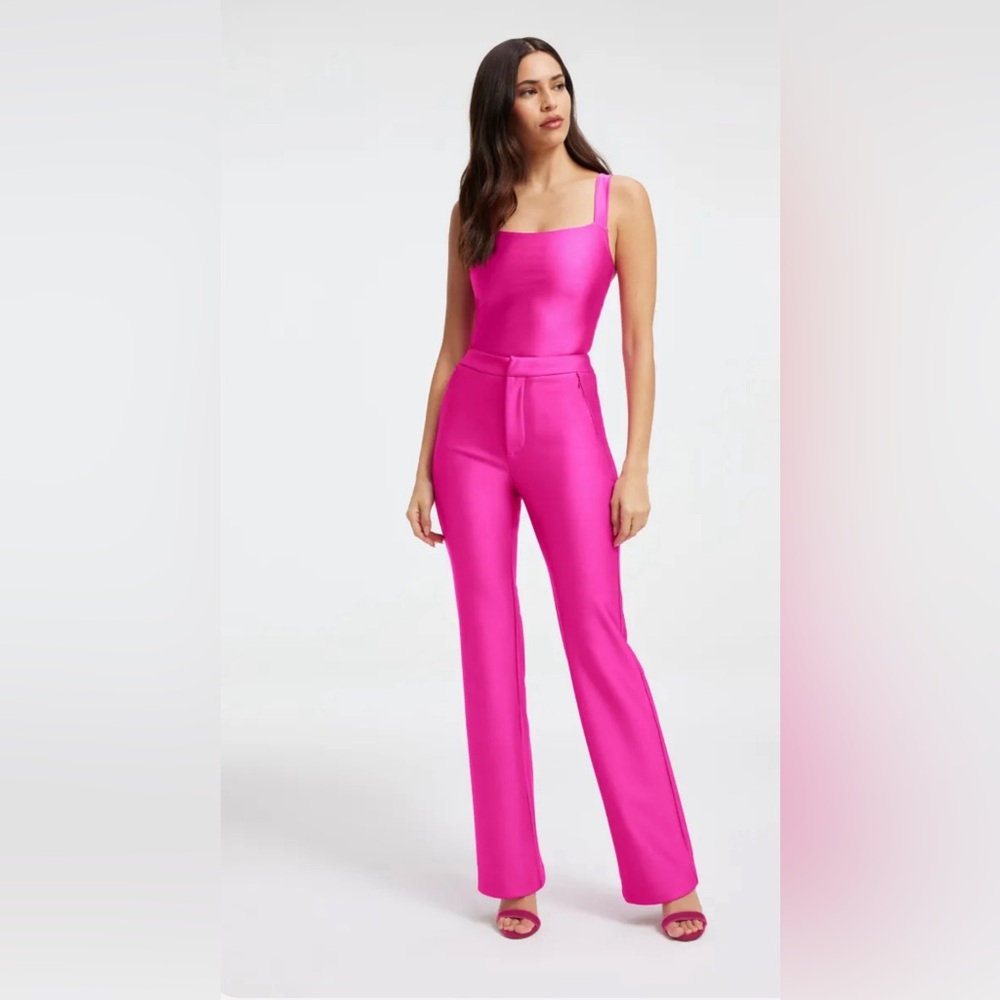 GOOD AMERICAN COMPRESSION SHINE BOOTCUT TROUSER | FUCHSIA PINK001 size 6